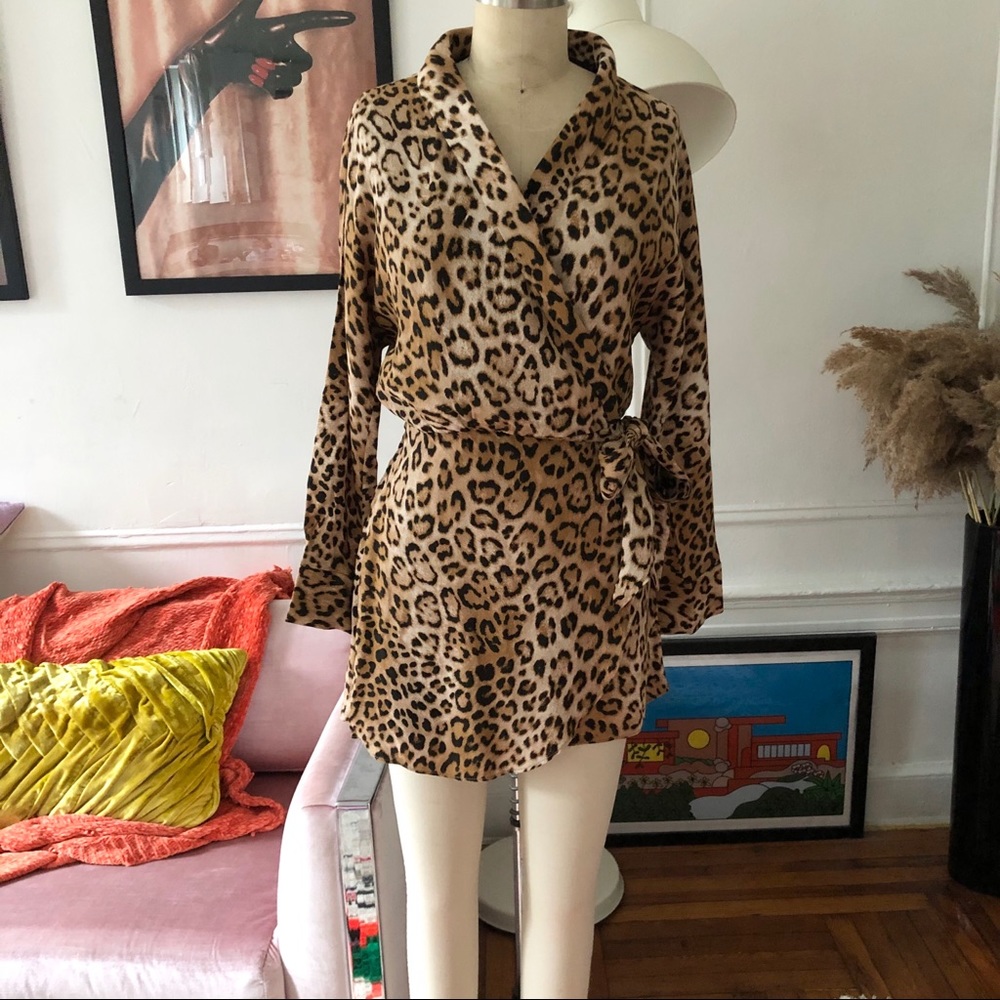 Zara Leopard Dolman Sleeve Wrap Skort Romper